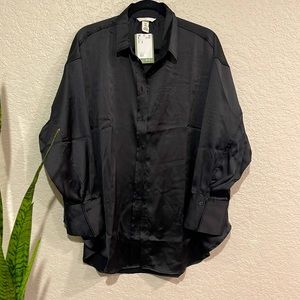 H&M Oversized Satin Button-Up Blouse.